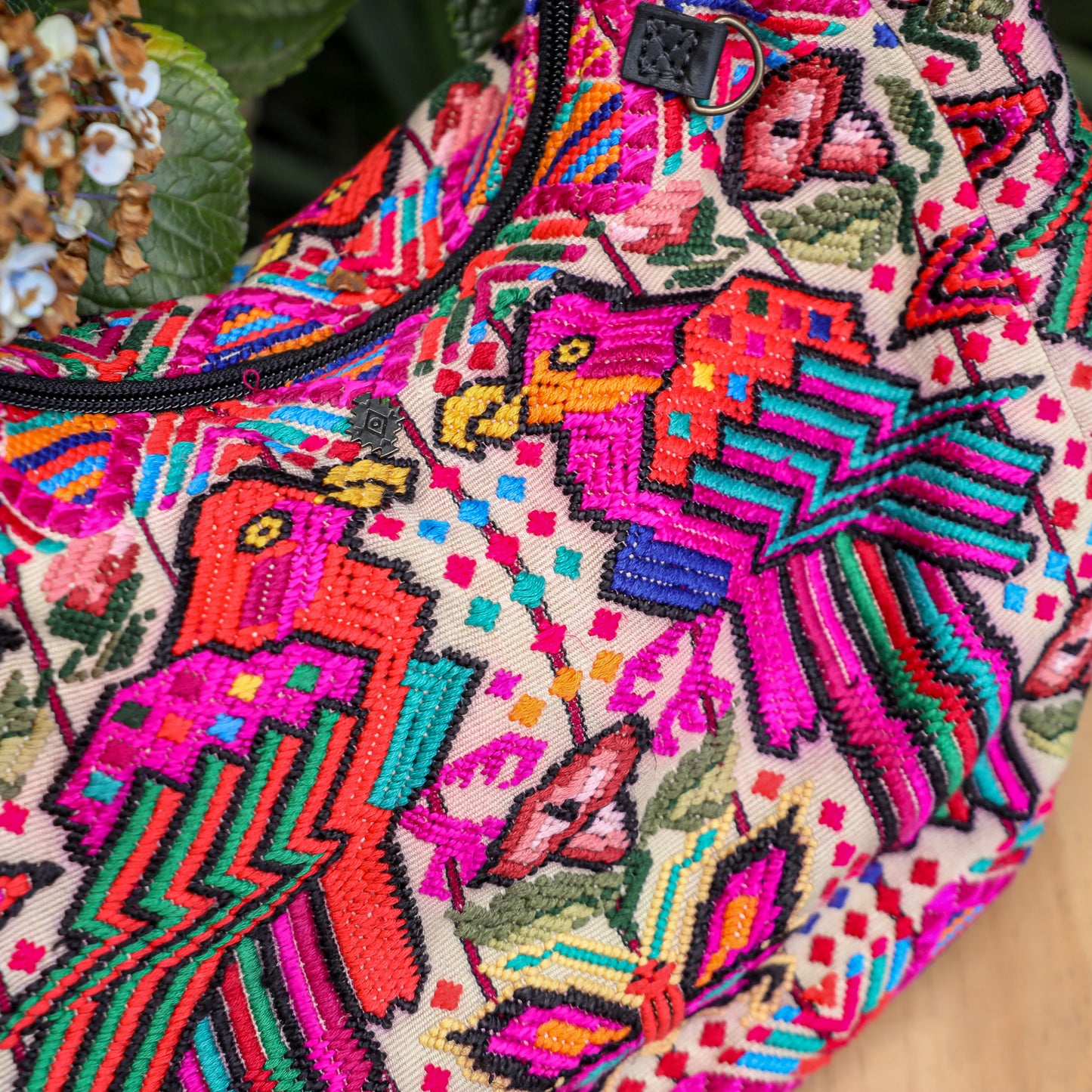 BOHO SADDLE BAG - OOAK HUIPIL - BLACK - NO. 19403