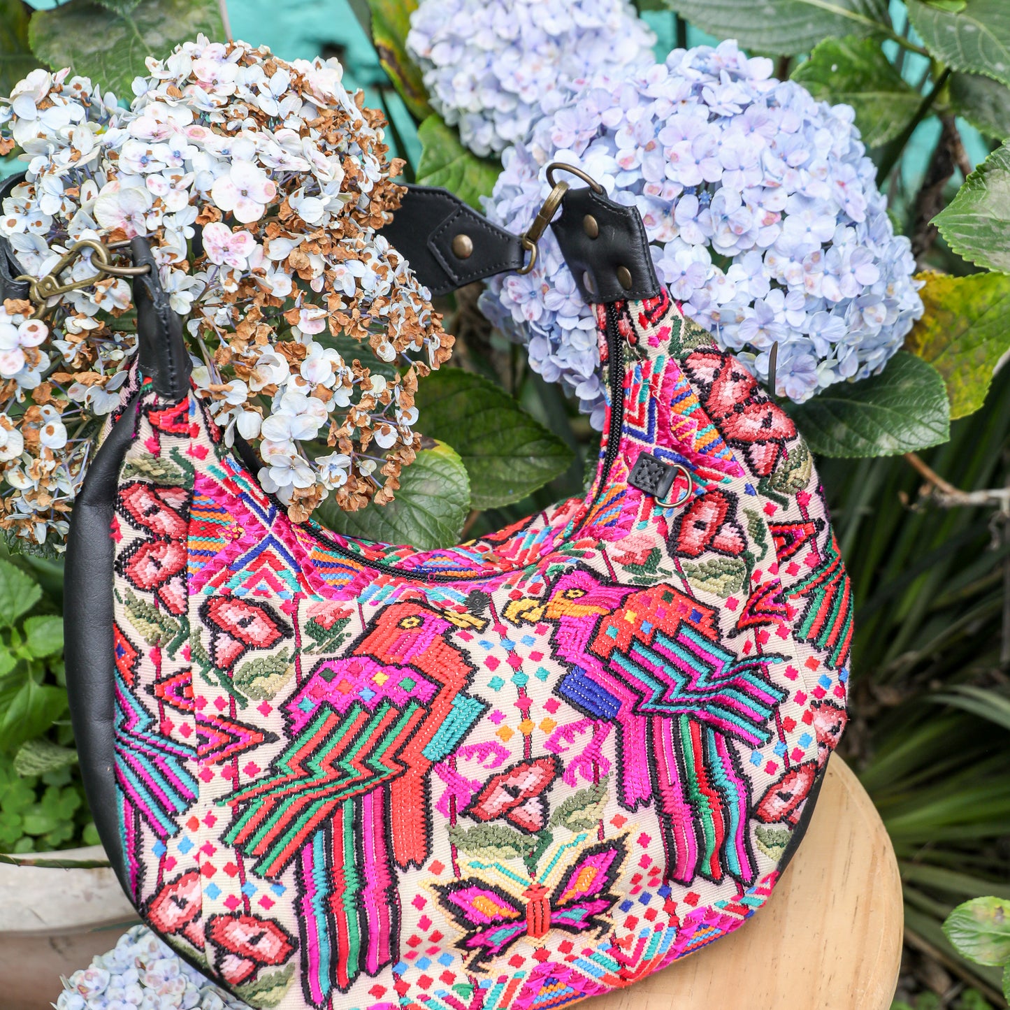 BOHO SADDLE BAG - OOAK HUIPIL - BLACK - NO. 19403