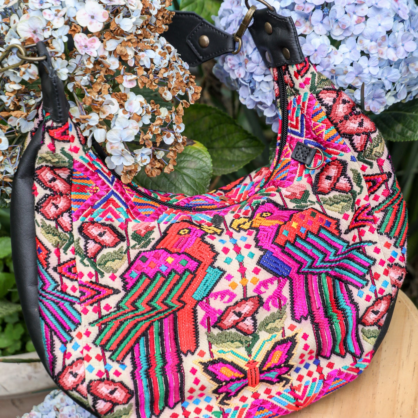 BOHO SADDLE BAG - OOAK HUIPIL - BLACK - NO. 19403