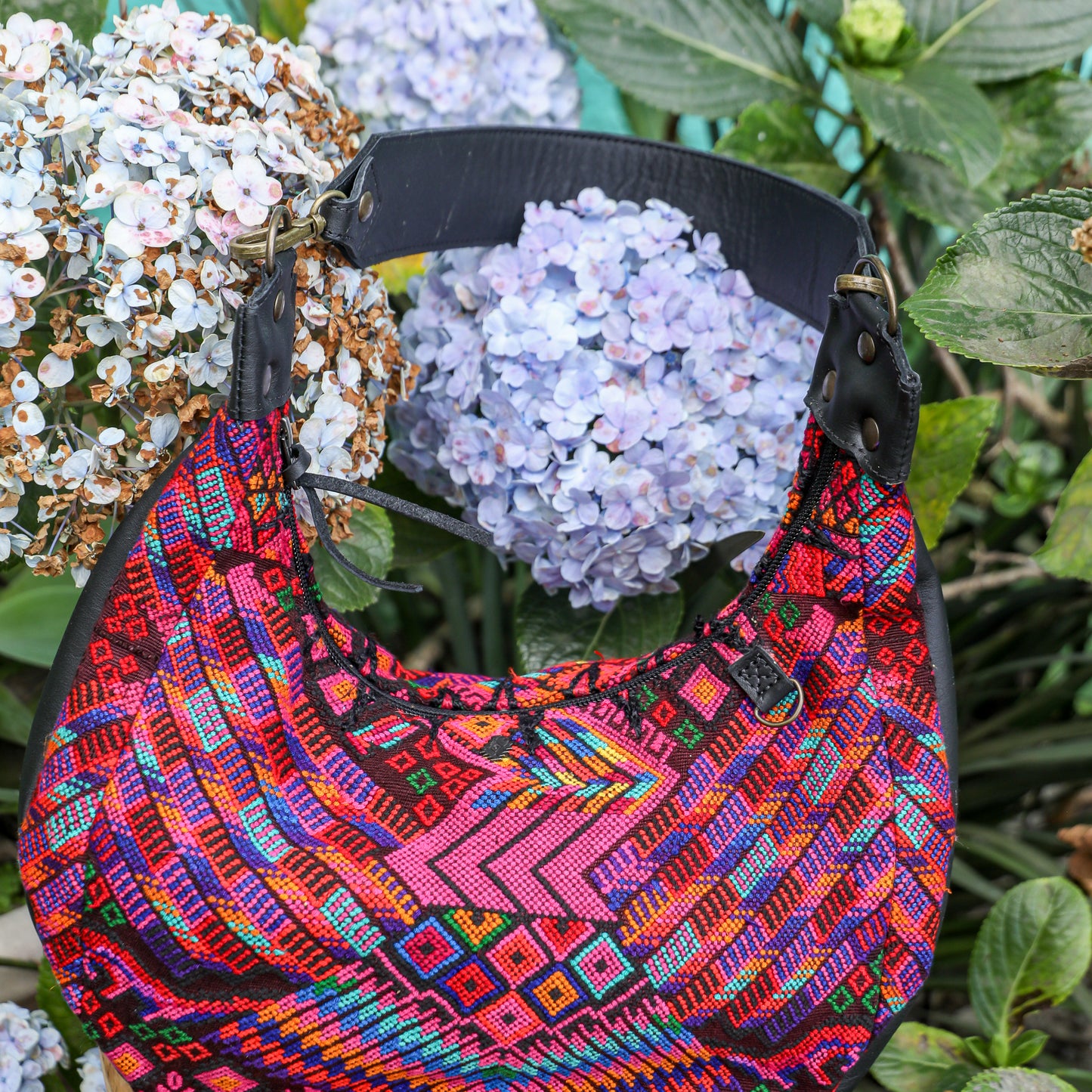 BOHO SADDLE BAG - OOAK HUIPIL - BLACK - NO. 19401