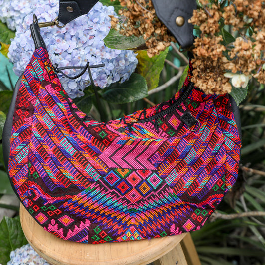 BOHO SADDLE BAG - OOAK HUIPIL - BLACK - NO. 19401
