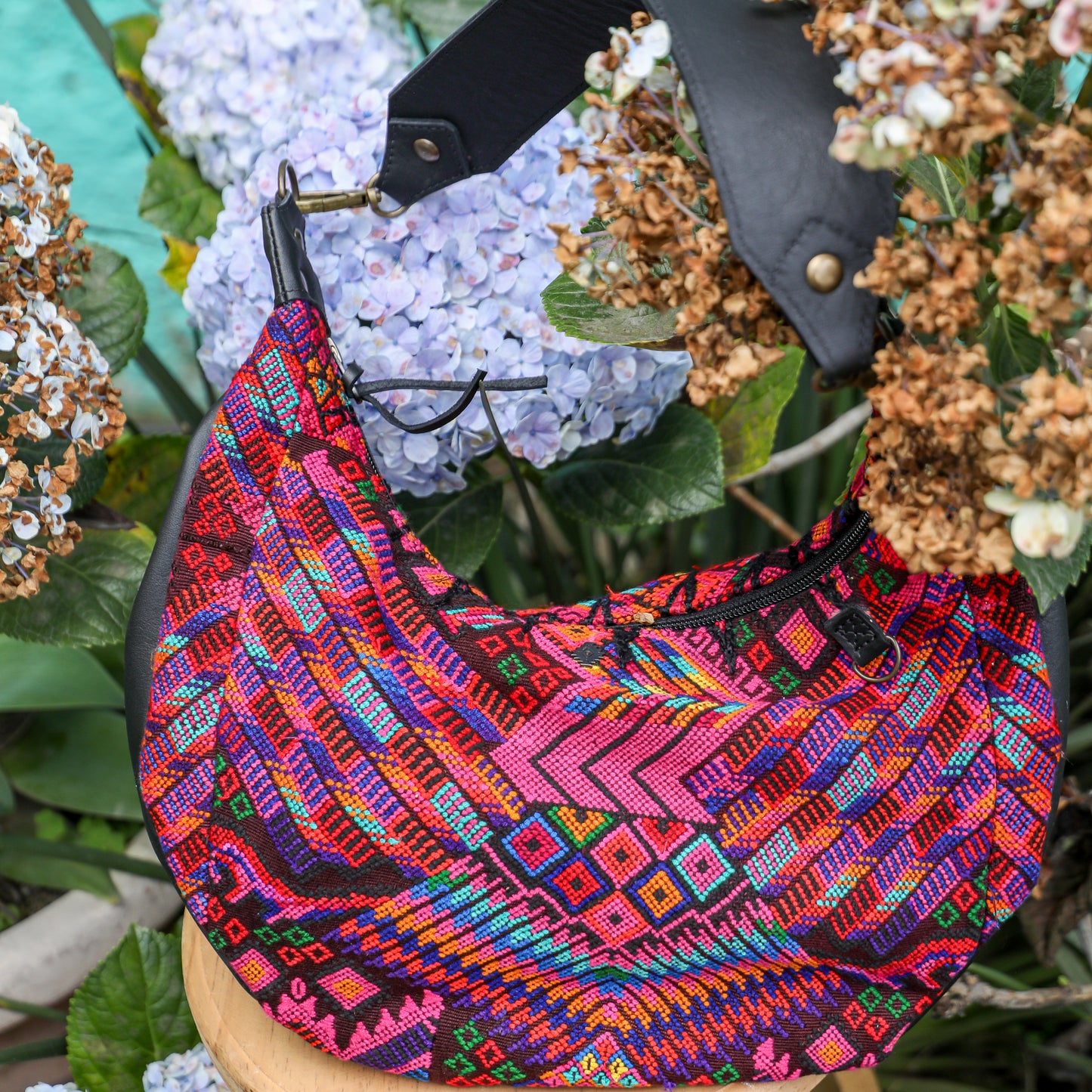 BOHO SADDLE BAG - OOAK HUIPIL - BLACK - NO. 19401