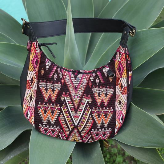 BOHO SADDLE BAG - OOAK HUIPIL - BLACK - NO. 19400