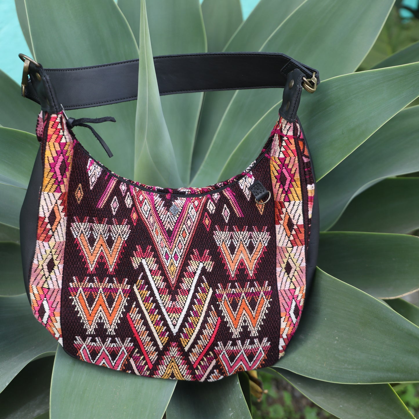 BOHO SADDLE BAG - OOAK HUIPIL - BLACK - NO. 19400