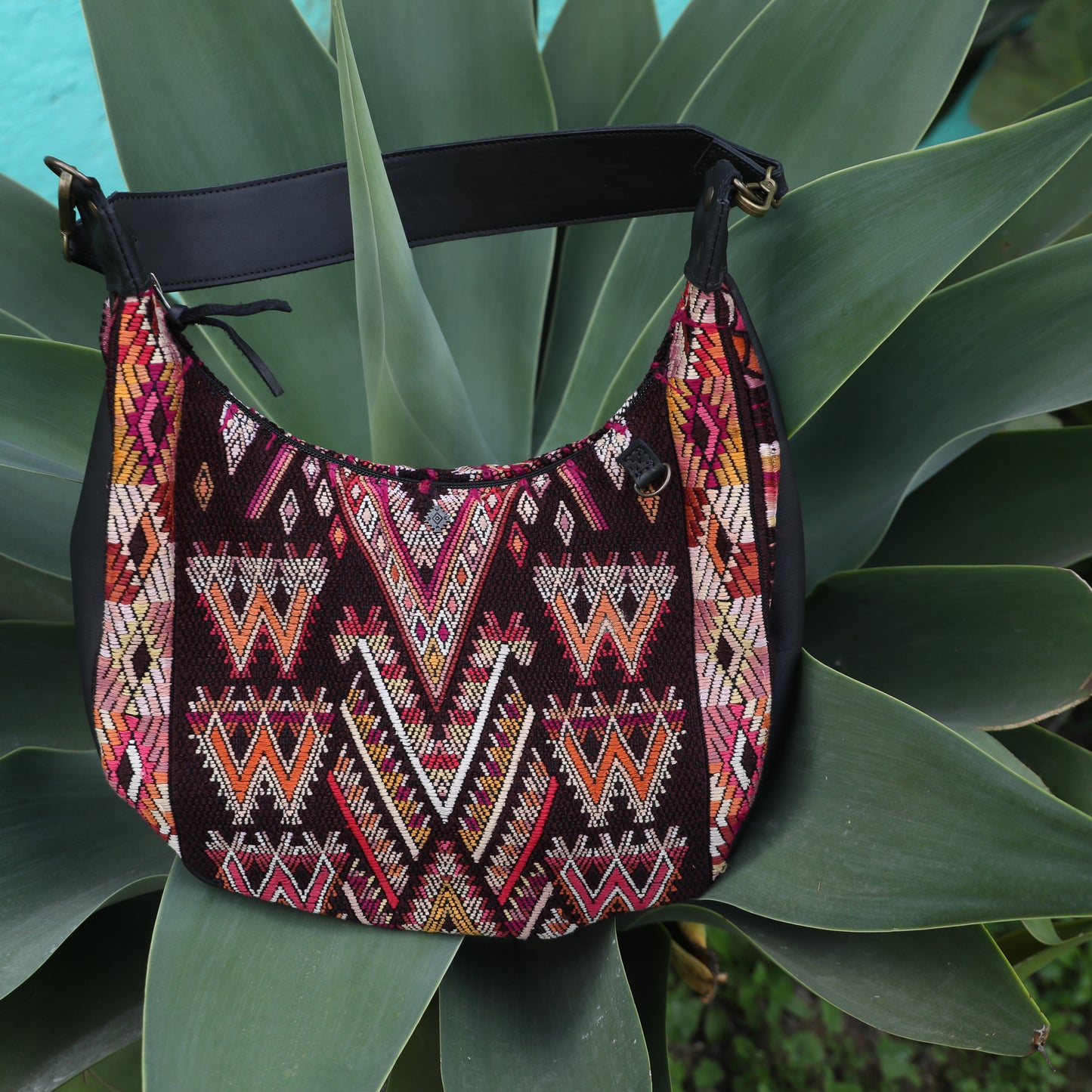 BOHO SADDLE BAG - OOAK HUIPIL - BLACK - NO. 19400