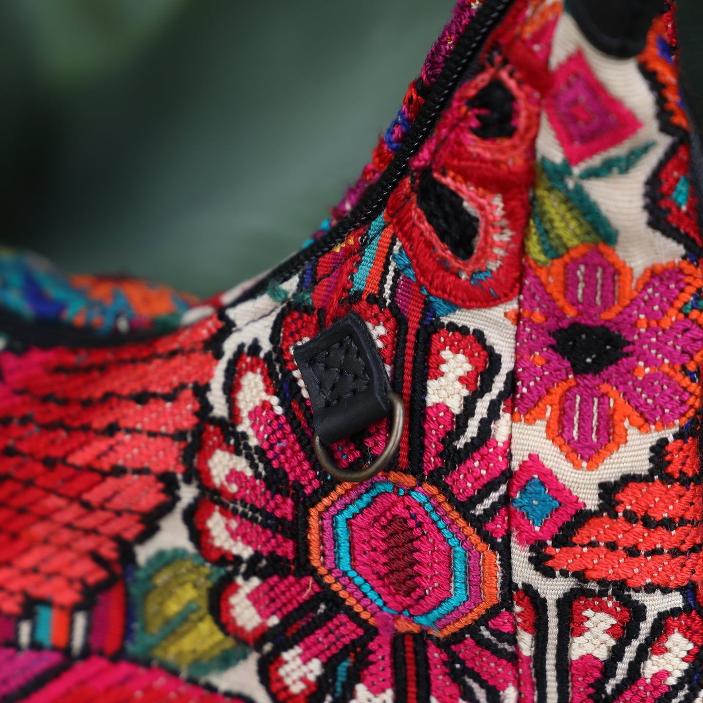 BOHO SADDLE BAG - OOAK HUIPIL - BLACK - NO. 19399