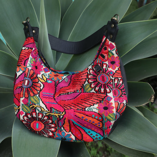 BOHO SADDLE BAG - OOAK HUIPIL - BLACK - NO. 19399