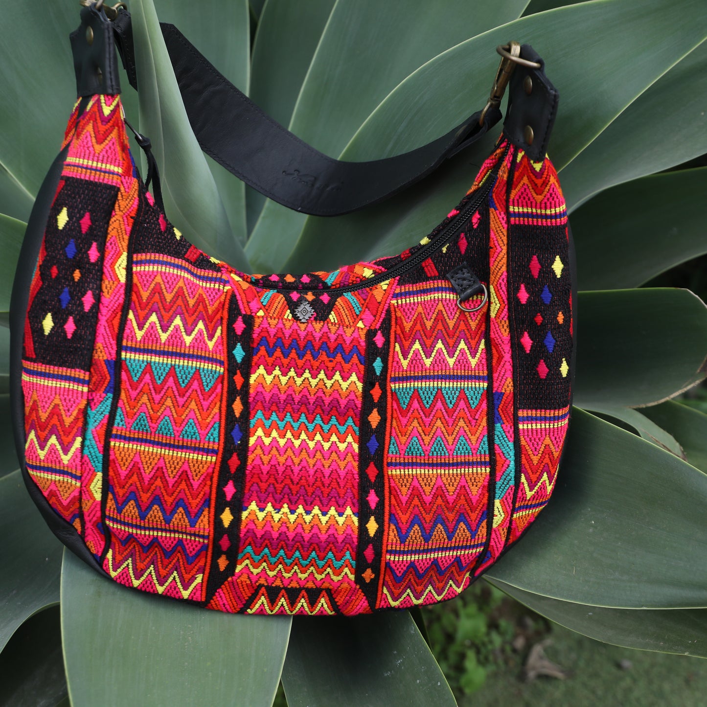BOHO SADDLE BAG - OOAK HUIPIL - BLACK - NO. 19398