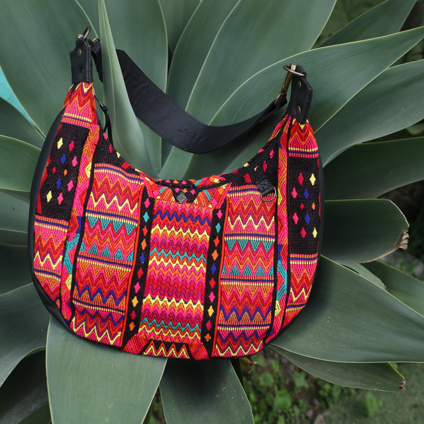 BOHO SADDLE BAG - OOAK HUIPIL - BLACK - NO. 19398