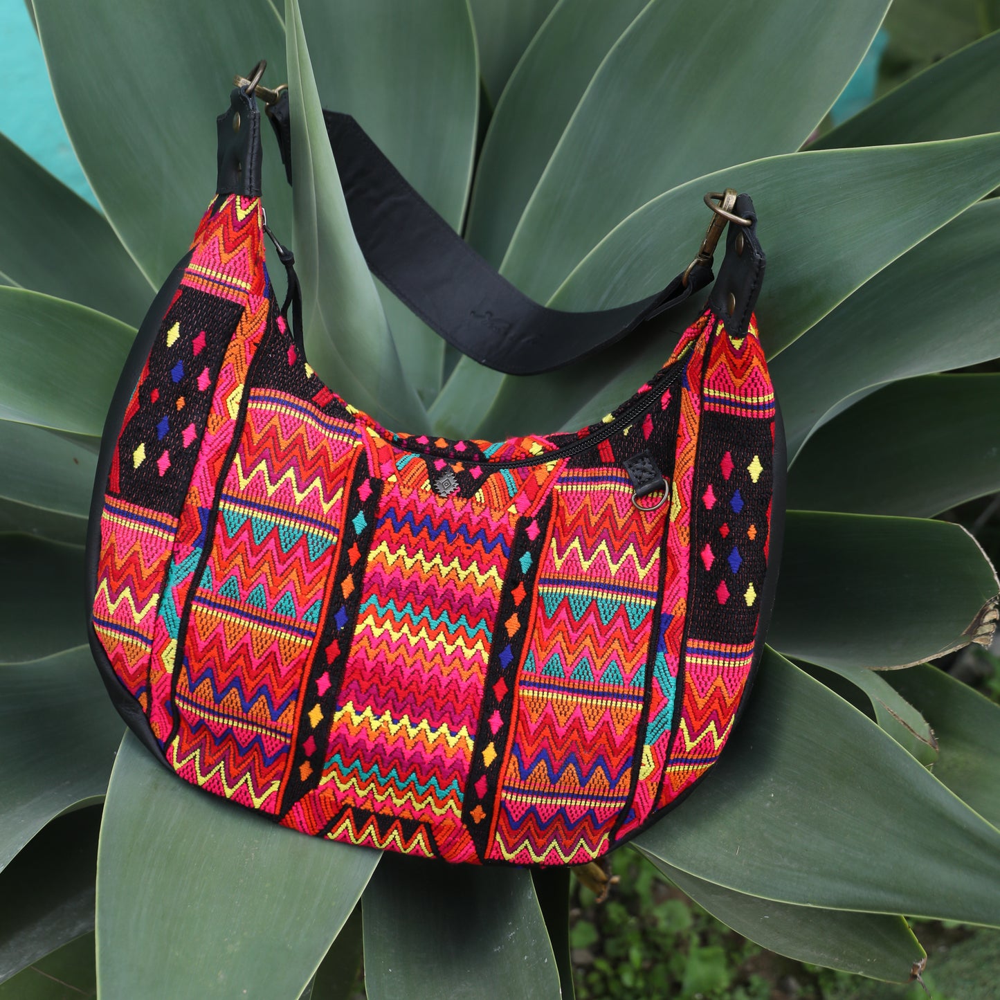 BOHO SADDLE BAG - OOAK HUIPIL - BLACK - NO. 19398