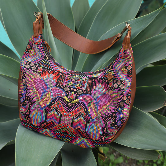 BOHO SADDLE BAG - OOAK HUIPIL - CAFE - NO. 19389