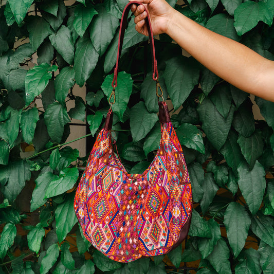 BOHO SADDLE BAG - OOAK HUIPIL - VINO TINTO - NO. 15934