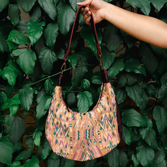 BOHO SADDLE BAG - OOAK HUIPIL - VINO TINTO - NO. 15933