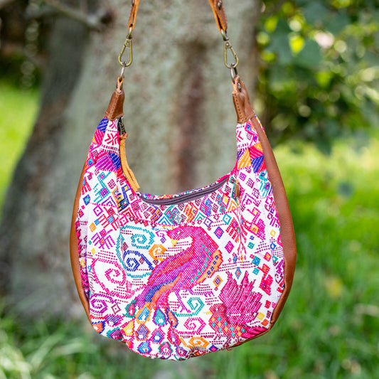 LARGE BOHO SADDLE BAG - OOAK HUIPIL - CAFE - NO. 16980