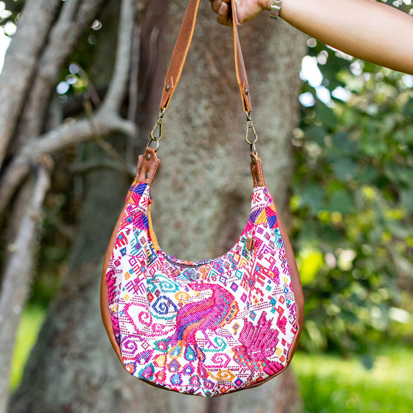 LARGE BOHO SADDLE BAG - OOAK HUIPIL - CAFE - NO. 16980