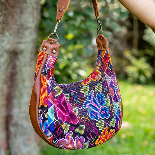 LARGE BOHO SADDLE BAG - OOAK HUIPIL - CAFE - NO. 16982
