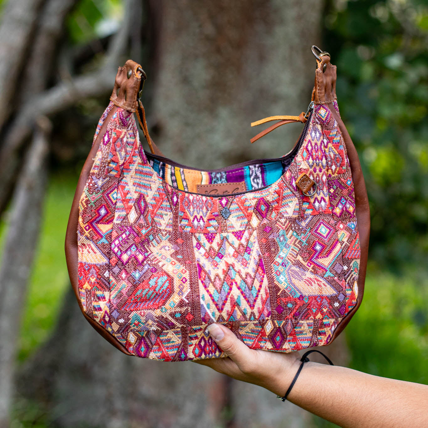 LARGE BOHO SADDLE BAG - OOAK HUIPIL - CAFE - NO. 16985