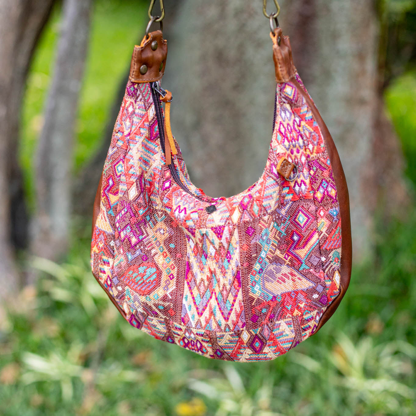 LARGE BOHO SADDLE BAG - OOAK HUIPIL - CAFE - NO. 16985