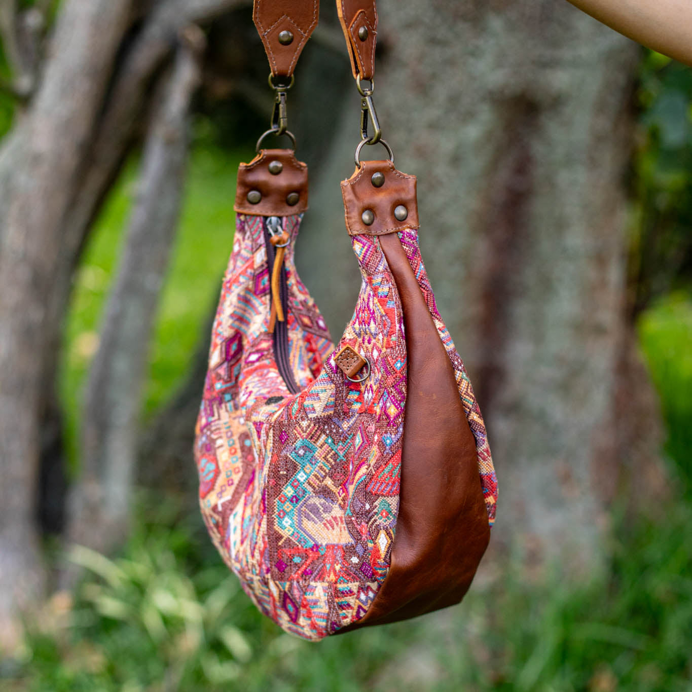 LARGE BOHO SADDLE BAG - OOAK HUIPIL - CAFE - NO. 16985