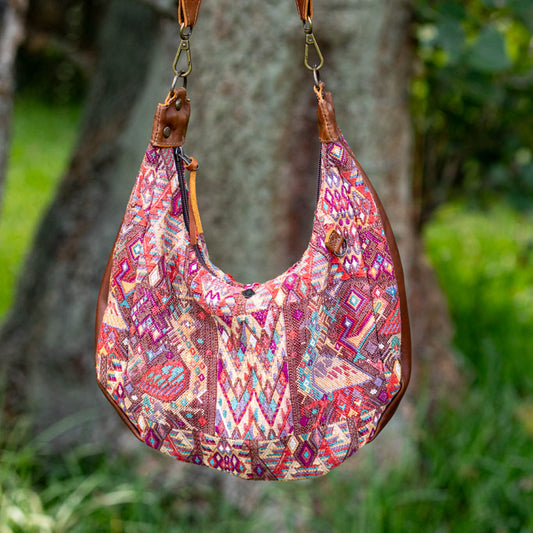 LARGE BOHO SADDLE BAG - OOAK HUIPIL - CAFE - NO. 16985