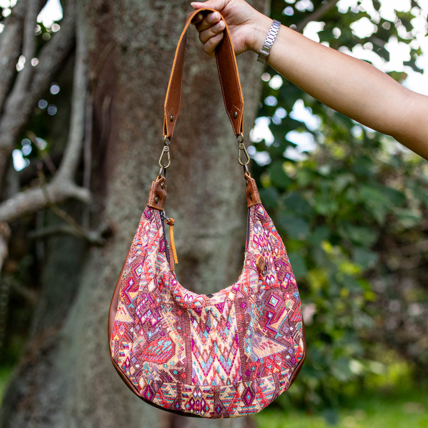 LARGE BOHO SADDLE BAG - OOAK HUIPIL - CAFE - NO. 16985