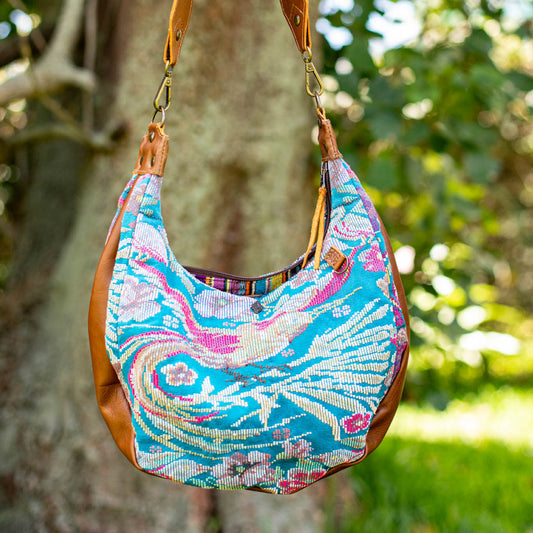 LARGE BOHO SADDLE BAG - OOAK HUIPIL - CAFE - NO. 16986