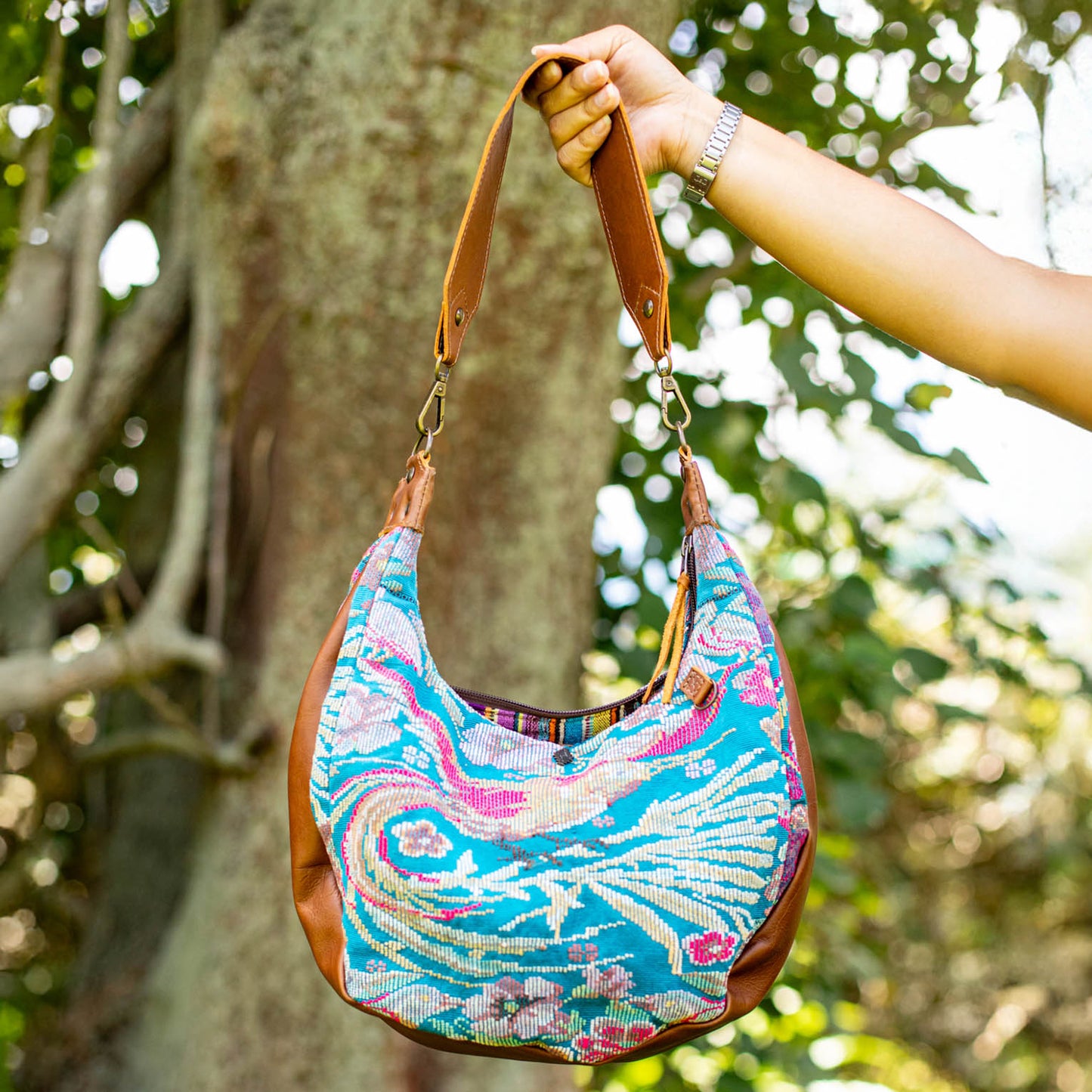 LARGE BOHO SADDLE BAG - OOAK HUIPIL - CAFE - NO. 16986