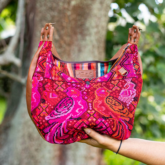 LARGE BOHO SADDLE BAG - OOAK HUIPIL - CAFE - NO. 16987