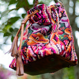 DRAWSTRING BUCKET BAG - OOAK HUIPIL - HONEY - NO. 17703