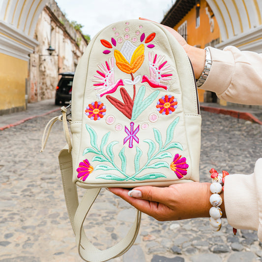 ALI'S STASH - CROSSBODY SLING - EMBROIDERED LEATHER - BONE - NO. A-10026