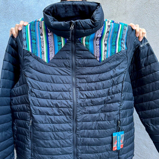 PUFFER JACKET WITH ARTISAN FABRIC DETAIL - SIZE 2X - NO. PJ107