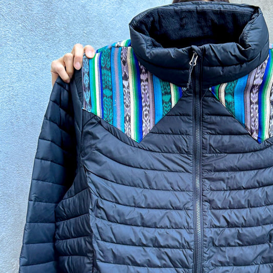 PUFFER JACKET WITH ARTISAN FABRIC DETAIL - SIZE 2X - NO. PJ107