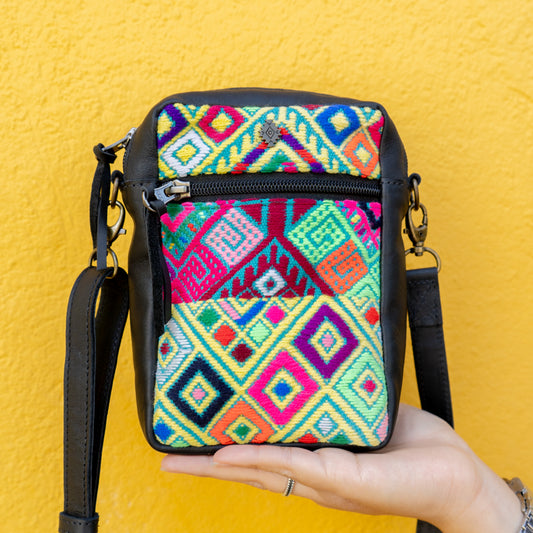 CROSSBODY TRAVEL BAG - OOAK HUIPIL - BLACK - NO. 13979