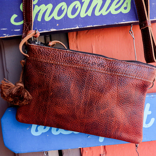 **SHIP WINDOW** DOUBLE CLUTCH + VIVI STRAP SET - FULL LEATHER - HONEY