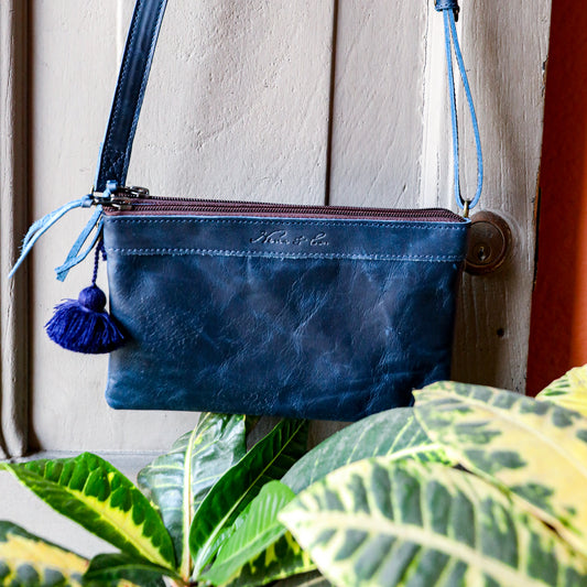 **SHIP WINDOW** DOUBLE CLUTCH + VIVI STRAP SET - FULL LEATHER - NAVY