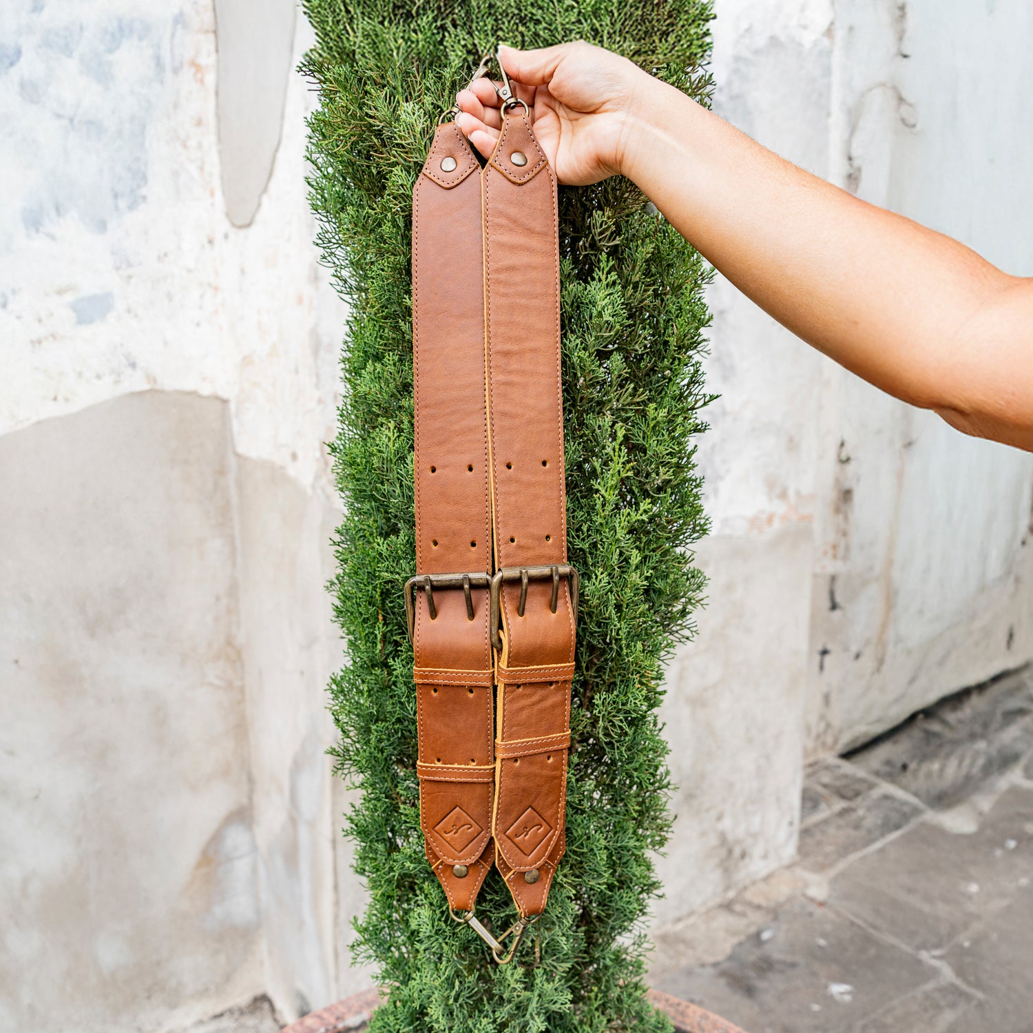 backpack straps leather DOUBLE BUCKLE BACKPACK STRAP SET