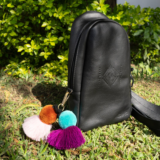 DOUBLE POM TASSEL - TEAL & PINK