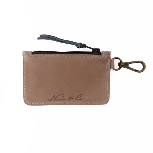 ZIPPED CARD CASE - FULL LEATHER - TAN & SLATE