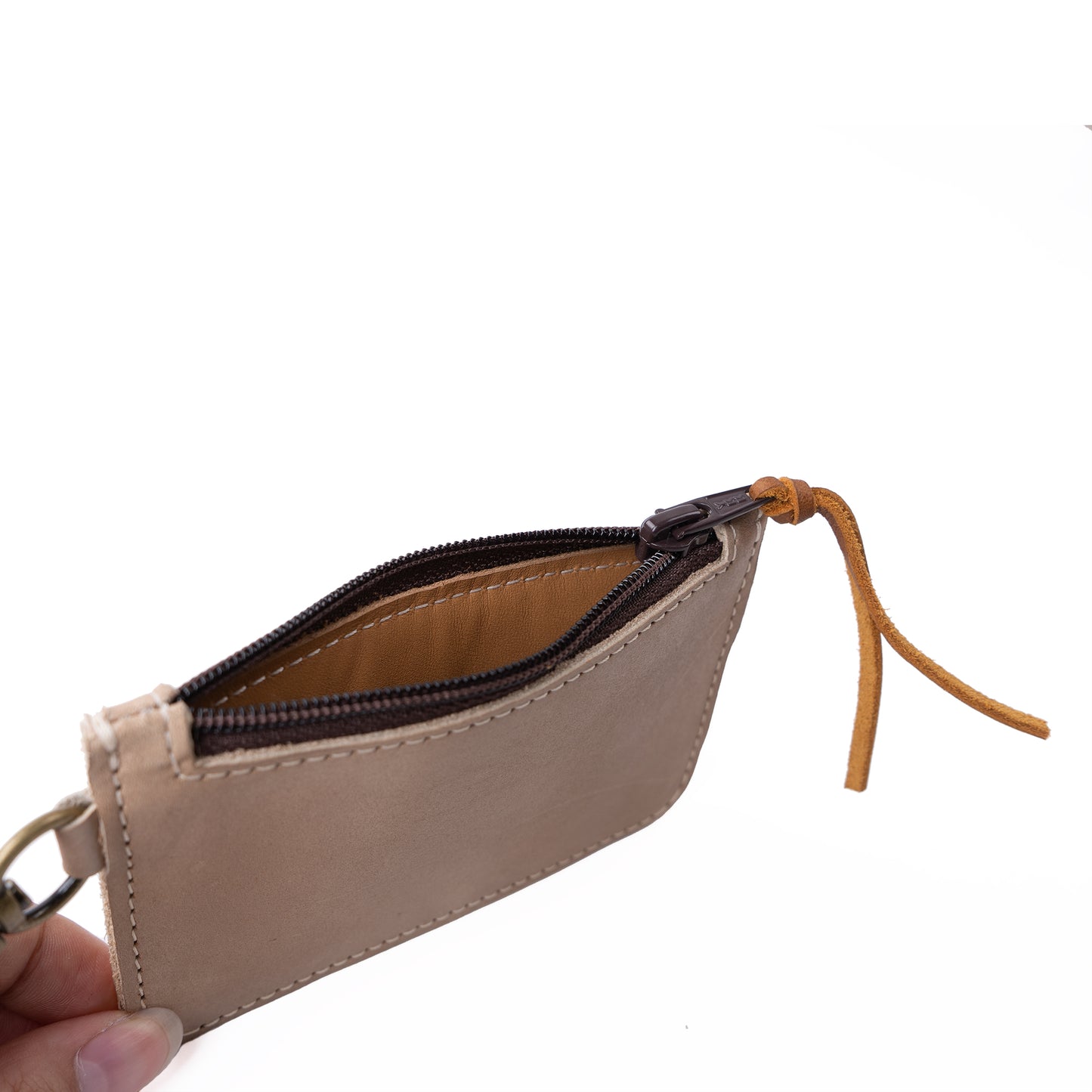 ZIPPED CARD CASE - FULL LEATHER - TAN & CAFE