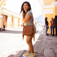 BEATRIZ MINI CDB WITH FRINGE - FULL LEATHER - CAFE