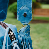 DIAMANTE FRINGE TASSEL - CERULEAN LEATHER - SET OF 2
