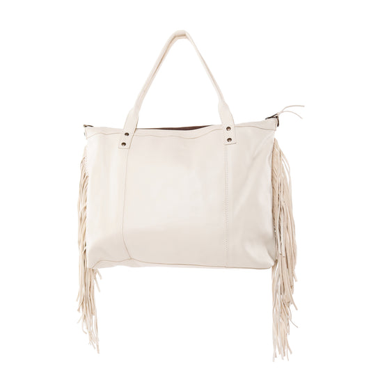 H&S PERFECT FRINGE TOTE - OOAK PANEL - BONE - NO. 12840
