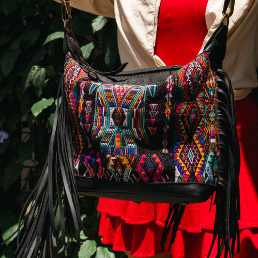 BEATRIZ MINI CDB WITH FRINGE - OOAK HUIPIL - BLACK - NO. 15895
