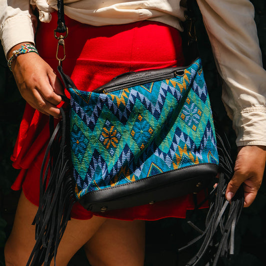 BEATRIZ MINI CDB WITH FRINGE - OOAK HUIPIL - BLACK - NO. 15892