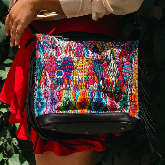BEATRIZ MINI CDB WITH FRINGE - OOAK HUIPIL - BLACK - NO. 15891