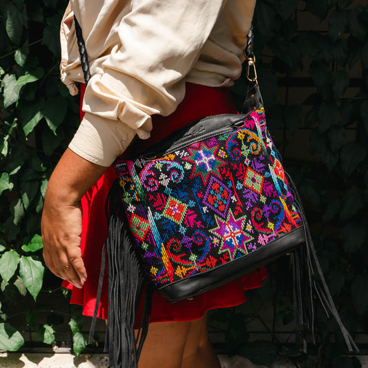 BEATRIZ MINI CDB WITH FRINGE - OOAK HUIPIL - BLACK - NO. 15893