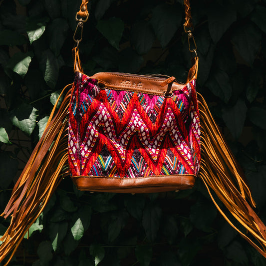 BEATRIZ MINI CDB WITH FRINGE - OOAK HUIPIL - CAFE - NO. 15890