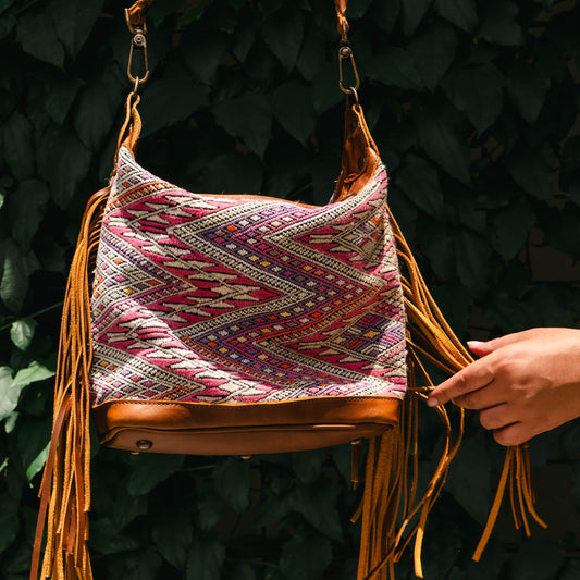 BEATRIZ MINI CDB WITH FRINGE - OOAK HUIPIL - CAFE - NO. 15889