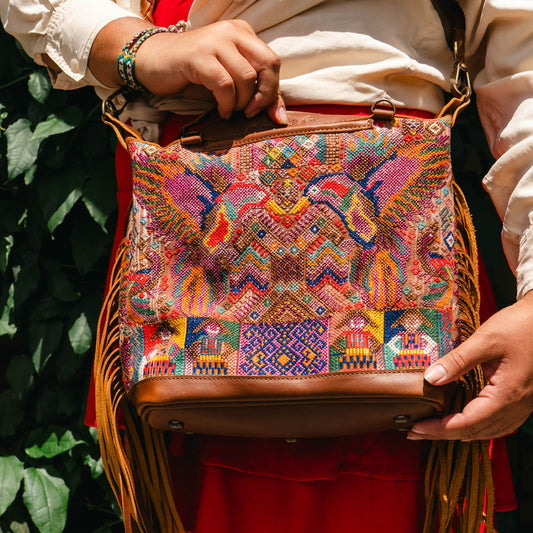 BEATRIZ MINI CDB WITH FRINGE - OOAK HUIPIL - CAFE - NO. 15888