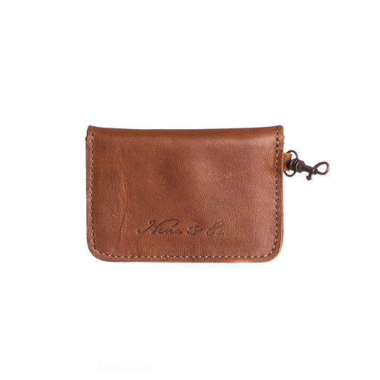 CARD CASE WITH CLASP - FULL LEATHER COLLECTION - CAFE LEATHER